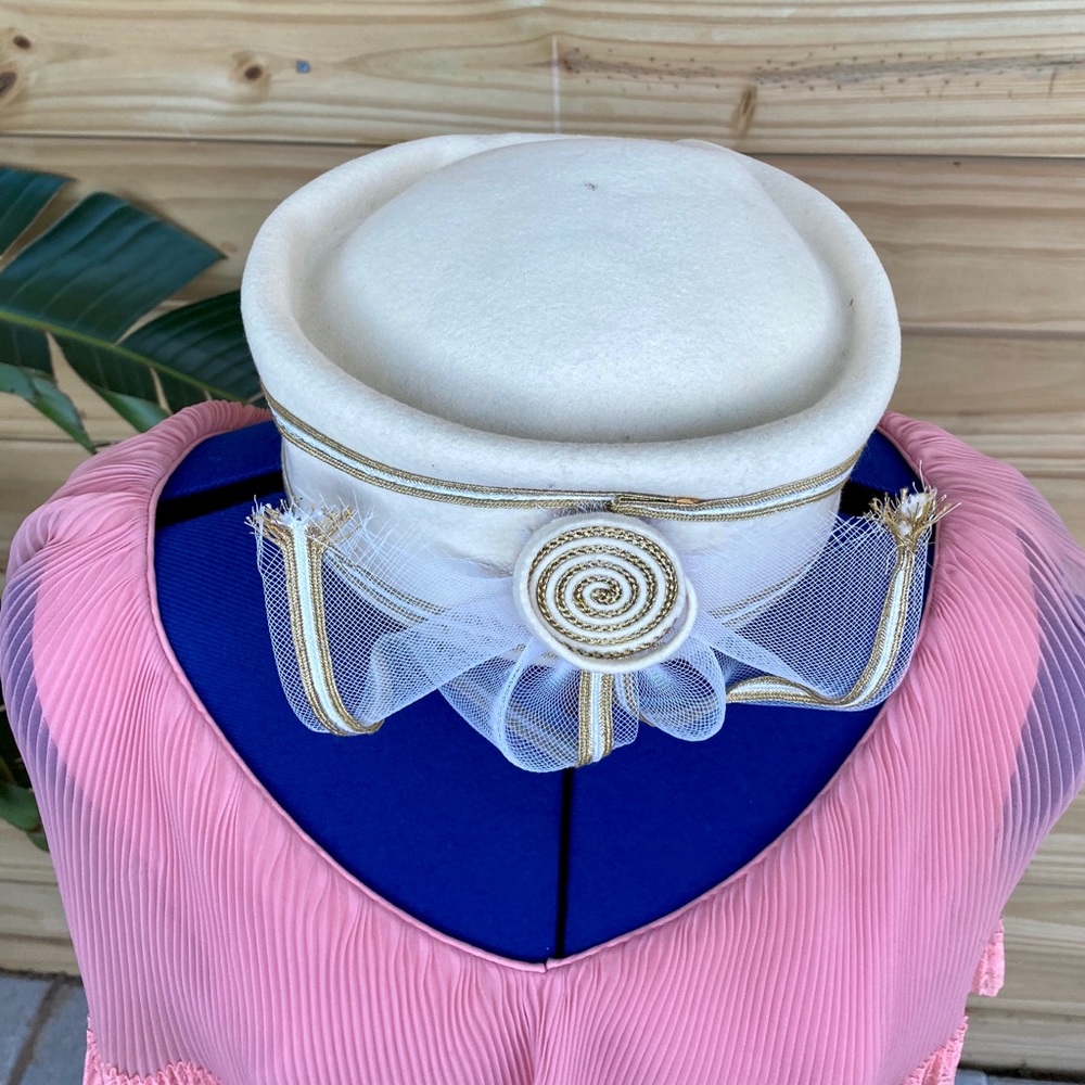 Vintage Pillbox Hat Ivory & Gold 100% Wool